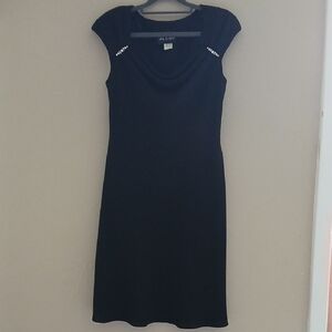 S.L. Fashions Black Midi Dress with Embellished Shoulders